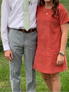 Short Sleeve Rust Corduroy Shift Dress